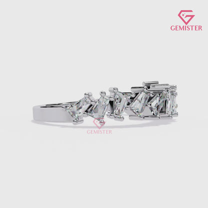 0.56 Ct Lab Grown Diamond Geometric Band – Princess & Baguette Cut Wedding Band,