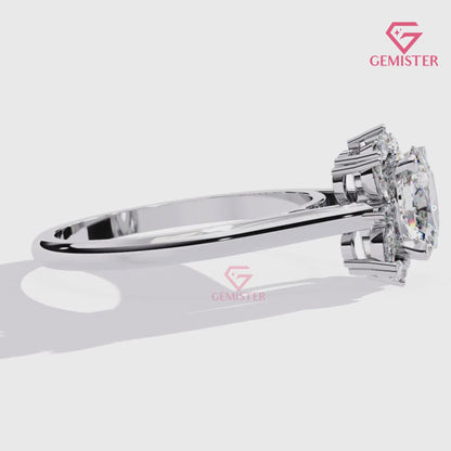 1.29 CT Oval Cut Lab Grown Diamond Cluster Engagement Ring with Marquise and Round Accent Diamonds – Floral Inspired Gold Bridal Jewelry