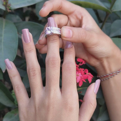 Princess Cut Pink Diamond Ring | Baguette & Pavé Statement Band