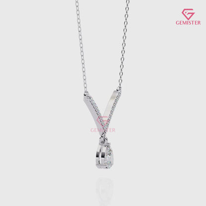0.48 CT Pear Cut Lab Grown Diamond V-Shaped Drop Necklace in 14K Yellow Gold – Elegant Pendant