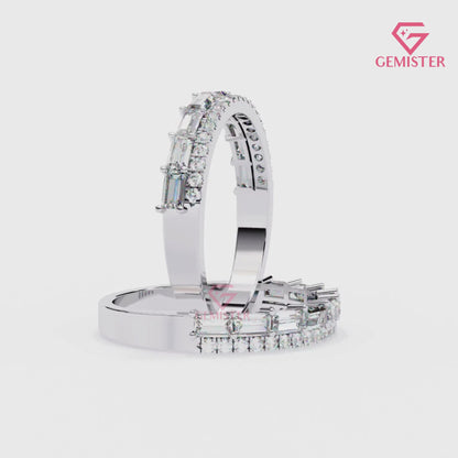 0.68 Ct Lab Grown Diamond Band – Round & Baguette Cut Stones, Vintage Inspired Wedding Band