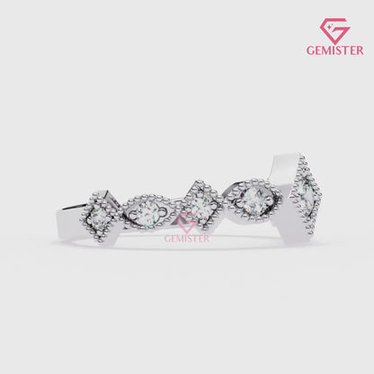 0.33 Ct Lab Grown Diamond Vintage Inspired Band – Milgrain Ring with Round Cut Stones, Elegant Wedding Band