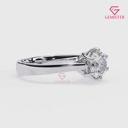 1.34 CT Round Cut Moissanite Solitaire Engagement Ring with Six Prong Setting in Gold – Classic Bridal Jewelry