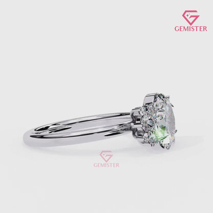1.22 CT Oval Cut Lab Grown Diamond Cluster Engagement Ring with Side Diamond Accents – Unique Bridal Jewelry
