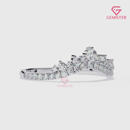 0.40 Ct Tiara Crown Lab Grown Diamond Ring – Dainty Stacking Band, Round Cut Bridal Jewelry