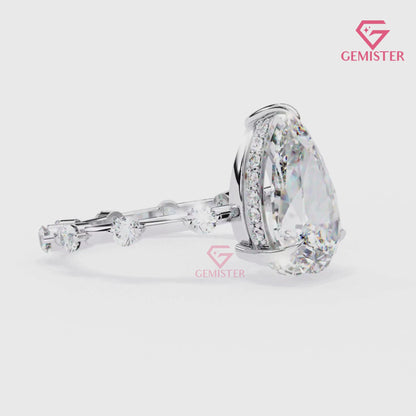 3.51 CT Pear Cut Lab Grown Diamond Engagement Ring – Solitaire with Side Stones