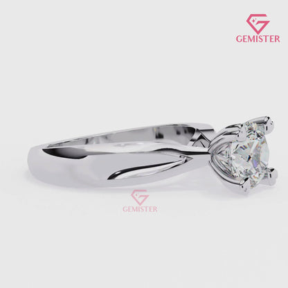 1.29 CT Round Cut Lab Grown Diamond Solitaire Engagement Ring with Classic Four Prong Setting and Wide Band