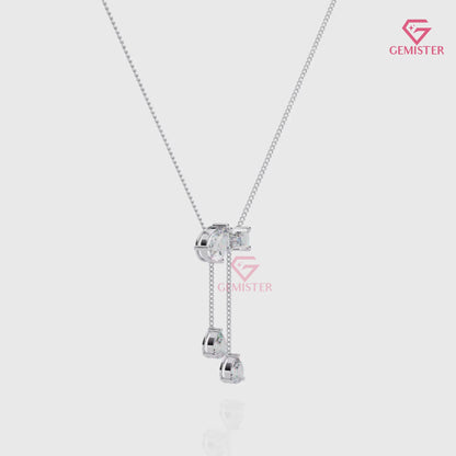 1.59 CT Pear & Emerald Cut Moissanite Drop Necklace in 14K Yellow Gold – Elegant Lariat Pendant