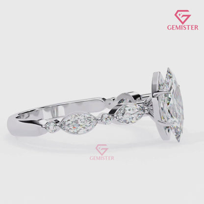 1.71 CT Marquise Cut Lab Grown Diamond Engagement Ring with Side Marquise Accents – Elegant Bridal Jewelry
