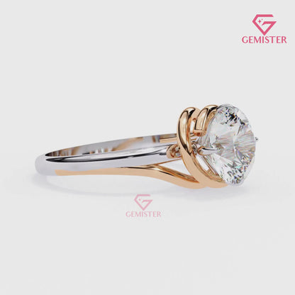 1.29 CT Round Cut Moissanite Solitaire Engagement Ring with Split Shank Gold Band – Modern Classic Bridal Jewelry