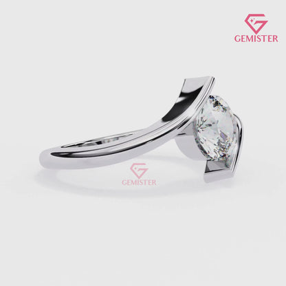 1.29 CT Round Cut Lab Grown Diamond Solitaire Engagement Ring, Modern Bypass Band – Unique Bridal Jewelry