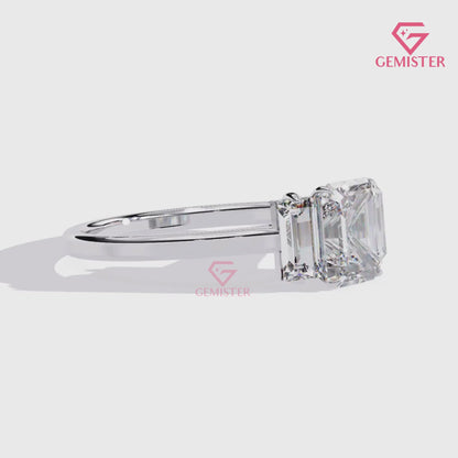 1.44 CT Emerald Cut Lab Grown Diamond Three Stone Engagement Ring in Gold – Timeless Bridal Jewelry