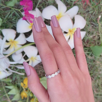 Round Cut Bezel Set Half Eternity Band | Minimalist Bubble Wedding Ring