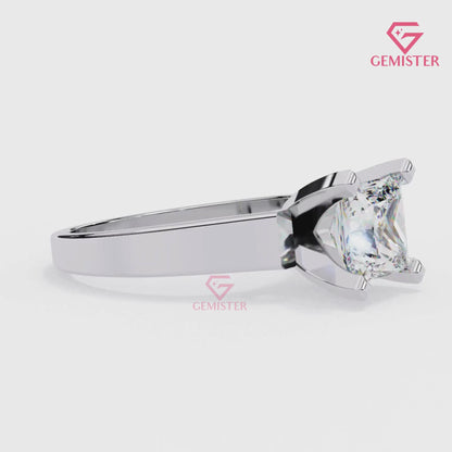 1.72 CT Princess Cut Lab Grown Diamond Solitaire Engagement Ring with Wide Gold Band – Modern Bridal Jewelry