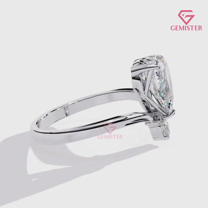 1.64 CT Pear Cut Three Stone Lab Grown Diamond Engagement Ring with Marquise Accents Band – Elegant Teardrop Design