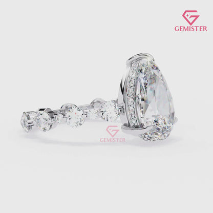 4.40 CT Pear Cut Lab Grown Diamond Engagement Ring with Side Stones in 14K Yellow Gold – Teardrop Solitaire Bridal Ring