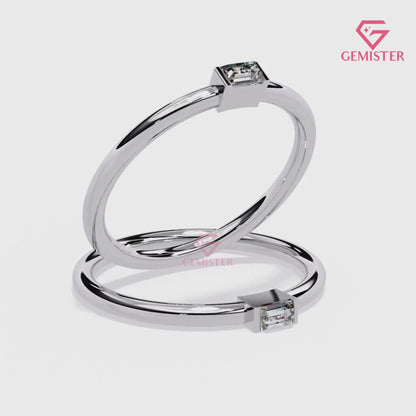 Baguette Diamond Solitaire Ring – 0.11 CT Moissanite Minimalist Gold Band, Dainty Promise Ring, Stacking or Engagement Jewelry