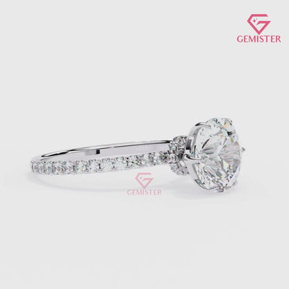 2.95 CT Cushion Cut Lab Grown Diamond Engagement Ring with Pave Band – Elegant Solitaire Bridal Jewelry