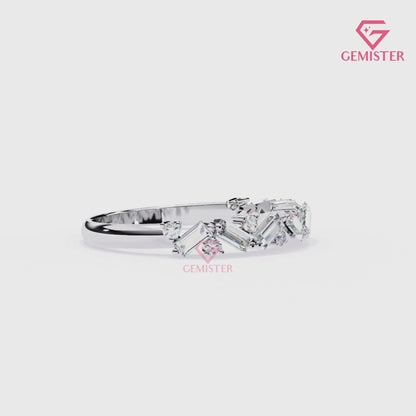 0.53 Ct Moissanite Baguette & Round Cut Band –  Modern  Wedding Band for Women