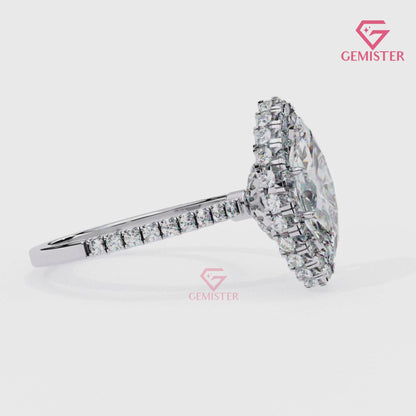 2.16 CT Marquise Cut Lab Grown Diamond Halo Engagement Ring with Diamond Accents – Elegant Bridal Jewelry